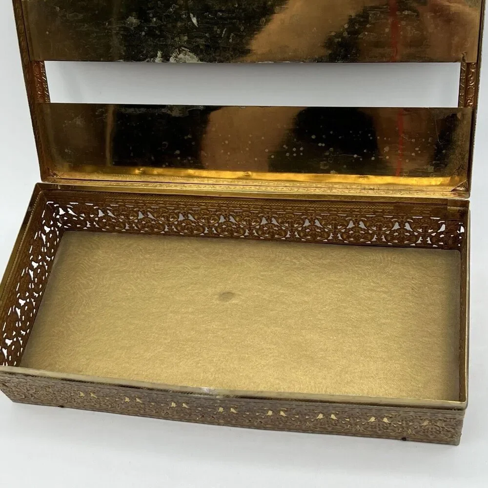 Vtg Metal Gold Brass ROSE Tissue Box Cover Holder Hollywood Regency MCM Glam